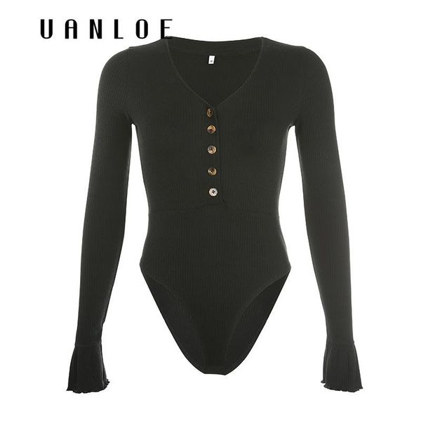 

women's jumpsuits & rompers high street button long sleeve bodysuit women black spring autumn v-neck romper bodysuits 2021 body mujer, Black;white