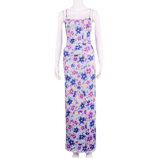 

european and american amazon spring and summer new womens clothing print lace-up pile collar backless sling maxi dress ghyg, White;black