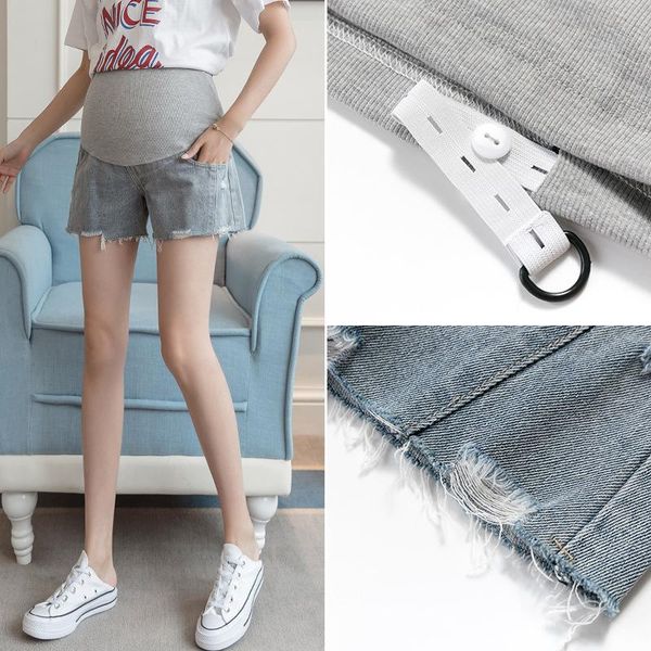 

maternity denim three-point pants summer denim shorts pregnant women stomach lift pants casual wear loose jeans, White