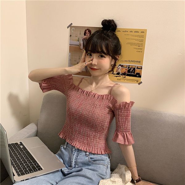 

women's short-sleeve shirt with no straps slingsblouse women's blouse su0k, Black