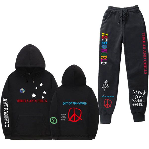 

2021 new astroworld hoodie set tracksuit men sportswear sets hoodies+ casual you were here hoodies streetwear sport suit v5qd, Black
