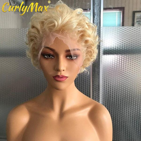 

lace wigs luvin 99j short bob colored human hair pixie cut wig curly t part 613 blonde frontal for women, Black;brown