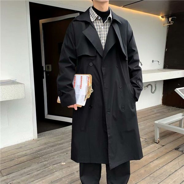 

2021 style trench men's fashion casual coat men streetwear autumn long windbreaker jacket mens overcoat -3xl mx0b, Tan;black