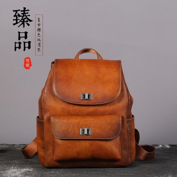 

school bags 2021 women's bag leather backpack solid color national style