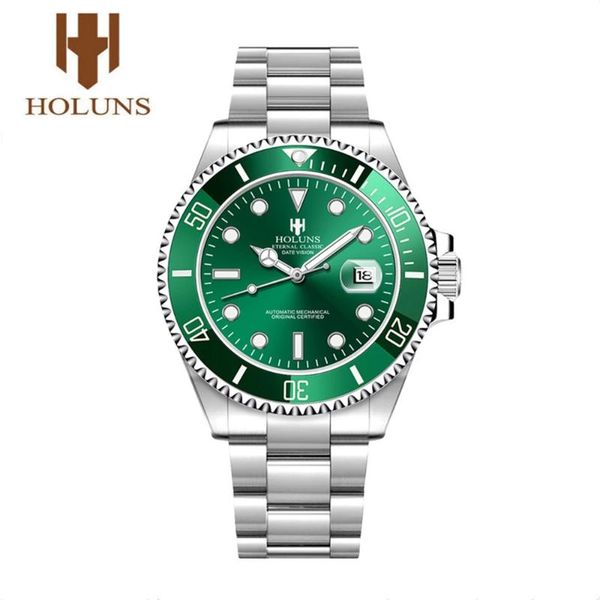 

wristwatches holuns men watches brand automatic watch japan nh35a sapphire stainless steel waterproof business mechanical wristwatch, Slivery;brown