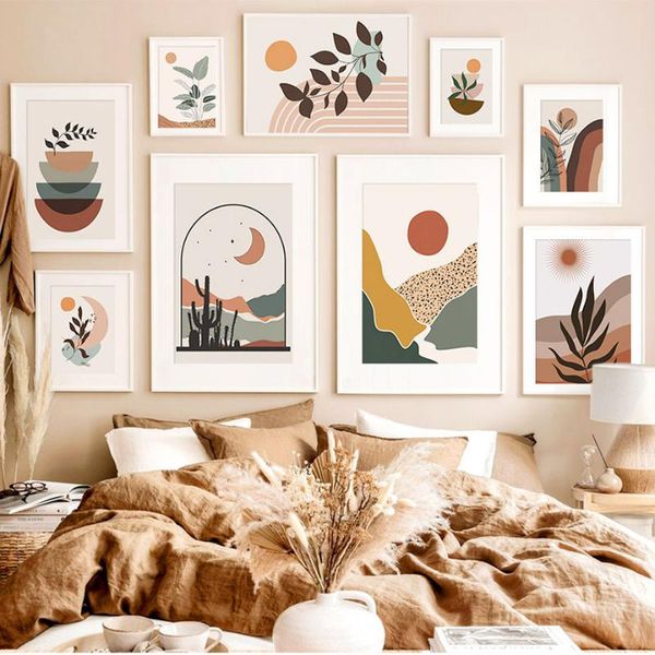 

paintings abstract sun moon cactus leaves landscape wall art canvas painting nordic posters and prints pictures for living room decor