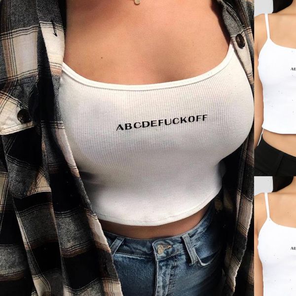 

2021 new women casual white tank vest ladies letter print sleeveless crop summer female shirts