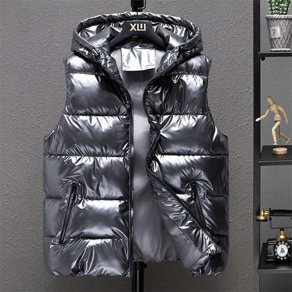 

women winter bright vests hooded thick vest waterproof cotton padded sleeveless coat female waistcoat 211130, Black;white