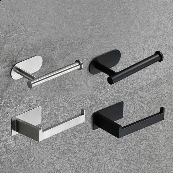 

toilet paper holders nail-self-adhesive holder stainless steel black roll tissue & kitchen hanging