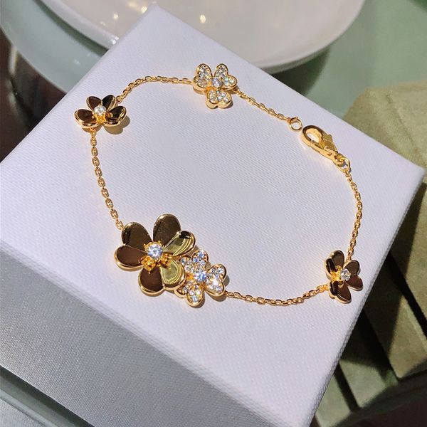 

sell 925 sterling silver temperamejewelry for women silver chain clover bracelet praty wedding jewelry gold color flower clover bracelet, Black