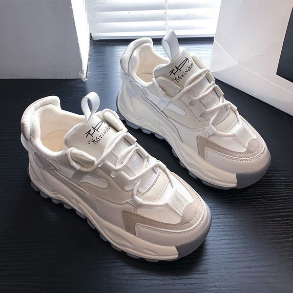

women sneakers 2021 spring thick bottom vulcanize outdoor breathable height increasing shoes chunky female casual shoes, Black