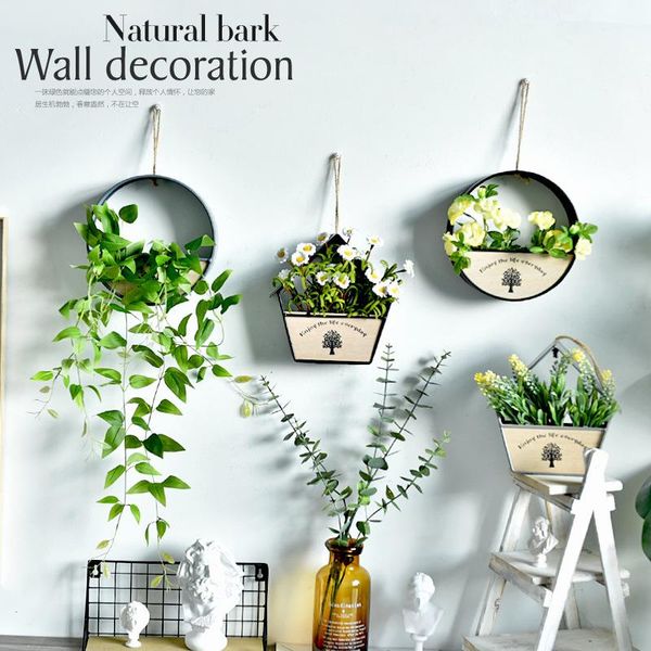 

simulation green plant flower decorative pendant creative round wall decorations for home wall-mounted flower basket
