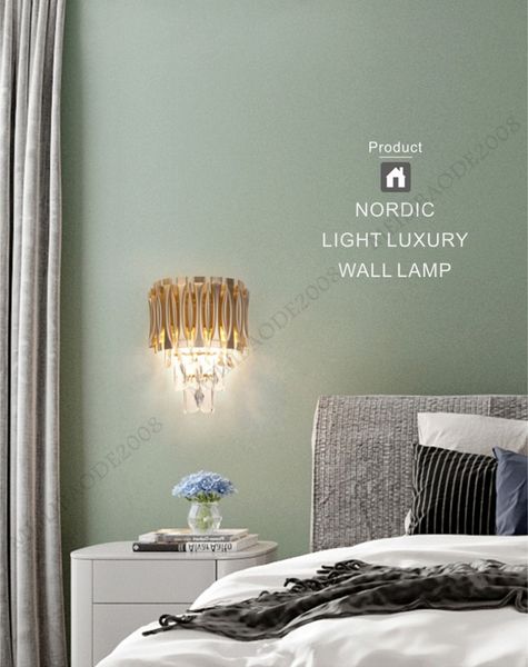 Moderne Luxus Aluminium Kristall Gold Wand Lampe Licht Einfache Wohnzimmer TV Hintergrund Wand Nordeuropa Hotel Schlafzimmer Nacht Korridor Lampen