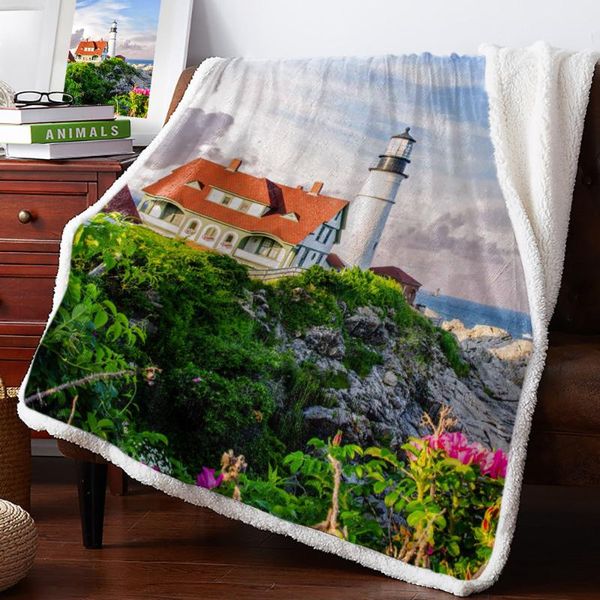 

blankets flower lighthouse seaside cottage print plush throw blanket sherpa fleece bedspread bedding picnic wool soft