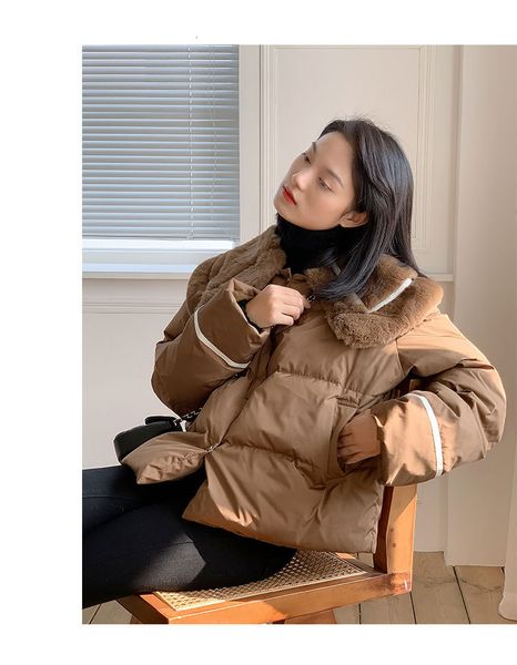 

2021 new autumn winter white duck down fashionable warm casual ladies jackets women's clothing lapel loose korean woman overcoat 5feq, Black