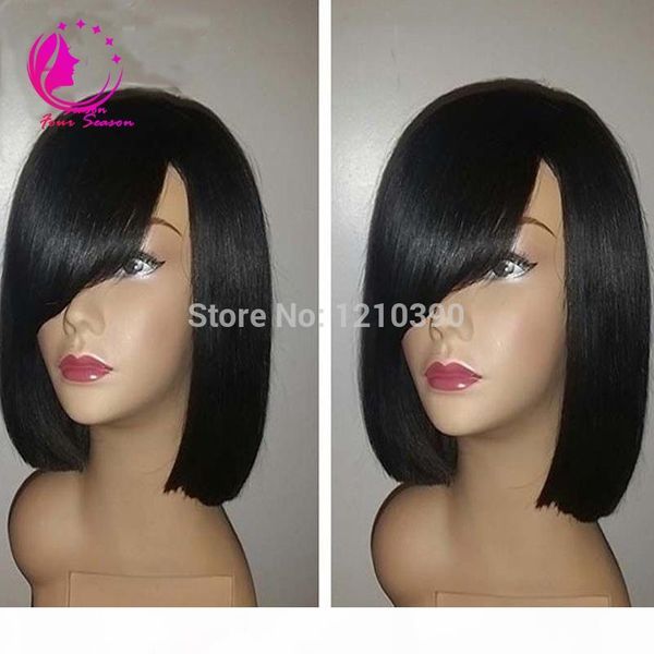 

2017 new unprocessed virgin brazilian human hair silky straight bob wigs short bob glueless lace front wigs with baby hair, Black;brown