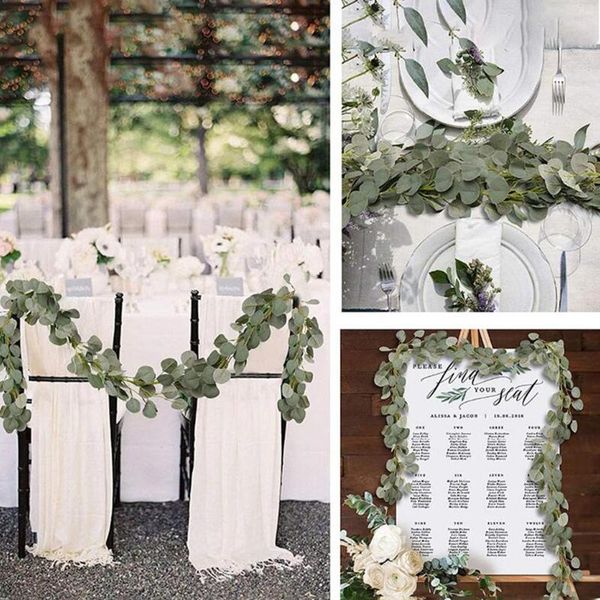 

1m artificial green eucalyptus garland leaves vine fake vines rattan artificial plants ivy wreath wall decor wedding decoration