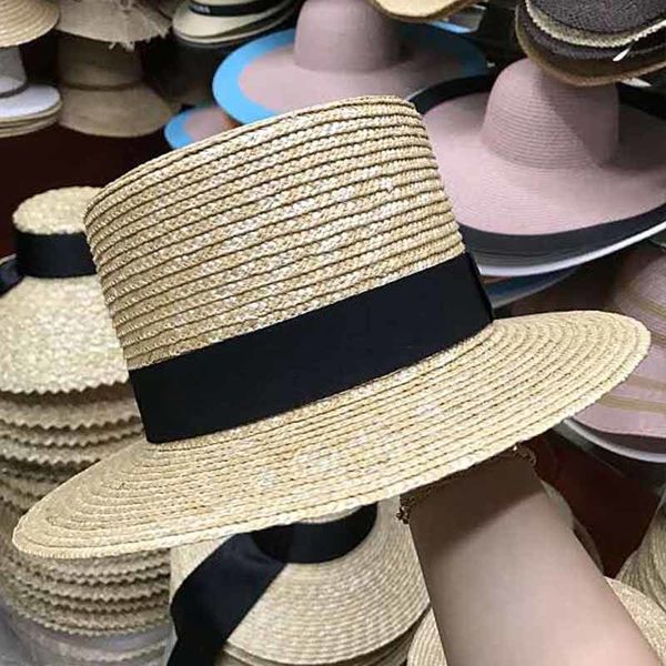 

2021 new wheat braid derby fedora women black ribbon band horse outlaw straw hats flat men summer boater hat fpr2, Blue;gray