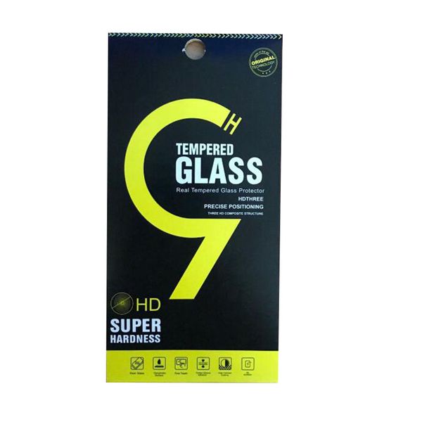 Schwarz-gelbe 9H-Papierverpackung für Smartphone-Displayschutz, Einzelhandelsverpackungsbeutel aus gehärtetem Glas