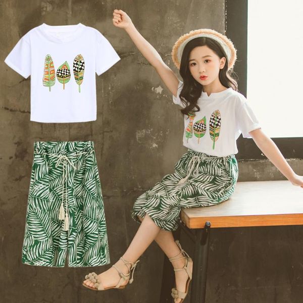 

clothing sets girls summer clothes floral tshirt + skirt for 2021 est outfits childrens, White