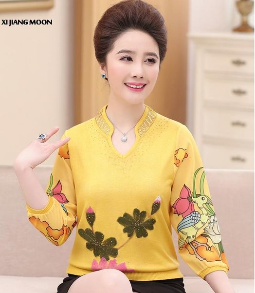 

women's t-shirt 2021 arrival summer middle-aged women knitting chiffon sleeved plus size loose womens clothing cute tees r46, White