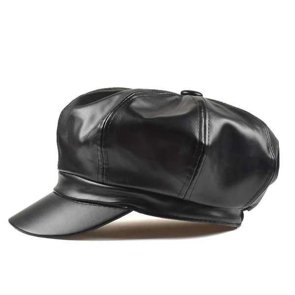

stingy brim hats 8 panels sboy caps for women pu leather cabbie painter hat gatsby ivy baker beret cap, Blue;gray