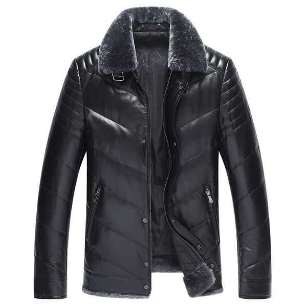 

men's leather & faux genuine jacket winter men real sheepskin coat wool fur collar down veste l18-2000 homme my1651, Black
