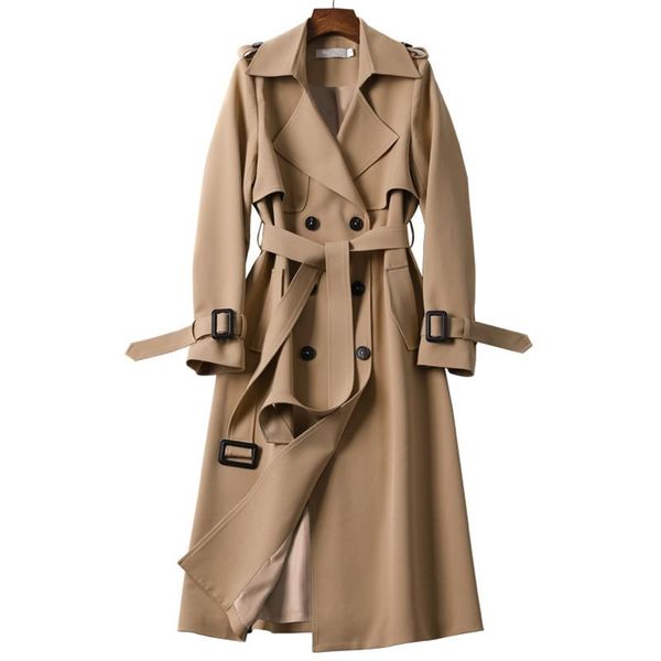

women's trench coats fashion spring autumn windbreaker women long section 2021 korean thin slim double-breasted waist chic jacket outer, Tan;black