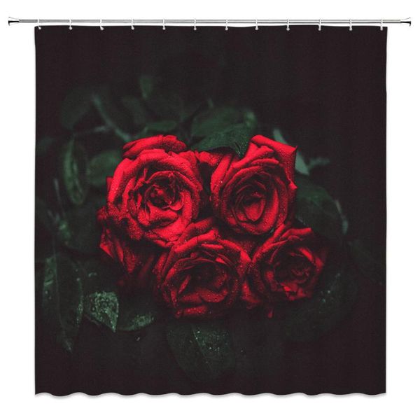 

shower curtains plant red rose black background creative bathroom decor curtain 69 x 70 inch waterproof polyester fabric