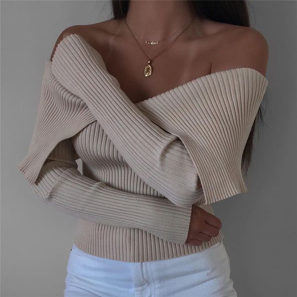 

new solid stitching women's slash neck fashion pullover nightclub winter knitted sweater 2021 cz08, White;black