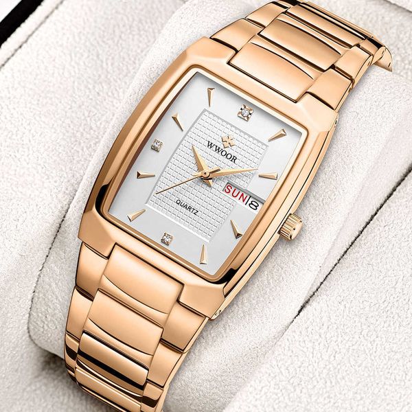 

wwoor design square watch for men brand luxury business quartz waterproof automatic week date wristwatches montre femme 210527, Slivery;brown