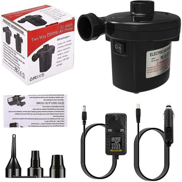 

inflatable pump portable electric air inflator deflator with 3 nozzles, electrical for home use, mattress,eu us uk plug ac110-240v