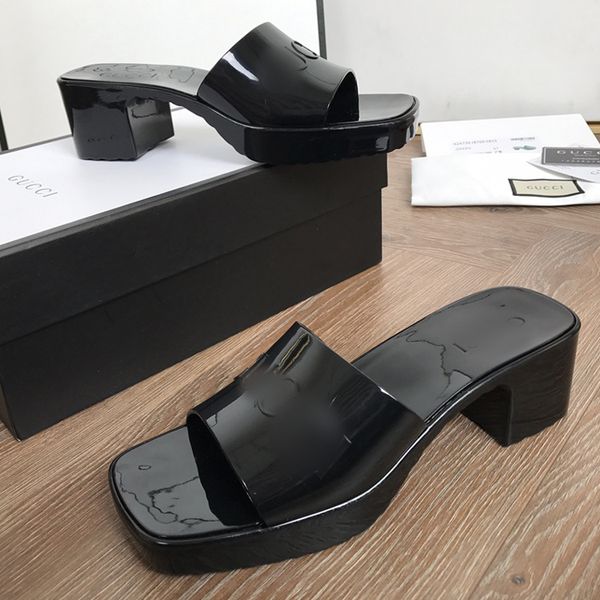 

slipper [dongguan goods] 2021 new pvc thick bottom jelly slippers wear thick high heel sandalszly, Black