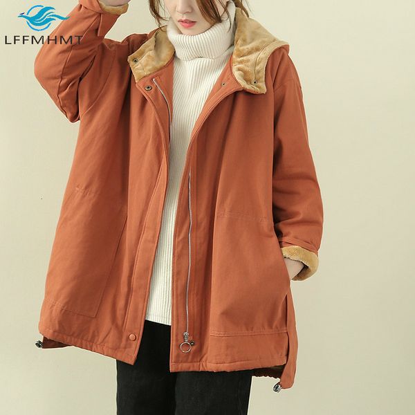 

2021 new women winter fashion large size sleeve hoodie jacket female korea style zip up casual warm fleece thick mid long coat yvsv, Black