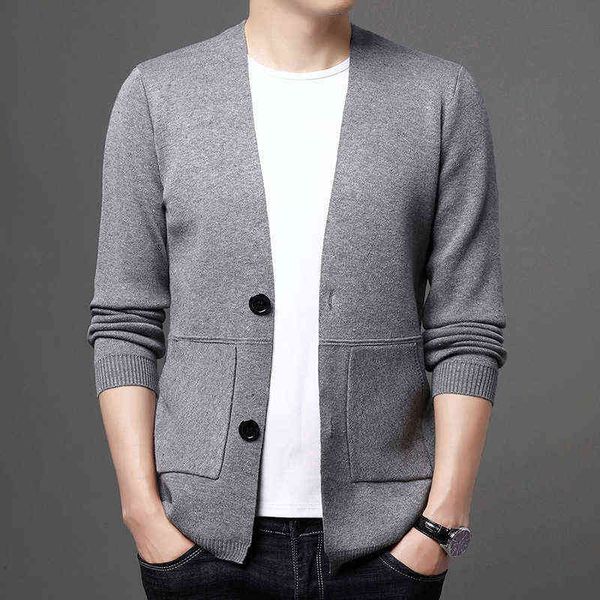 

luxury party jackets autumn men's young and middle-aged pure color knitted two button cardigan sweater coat men, Black