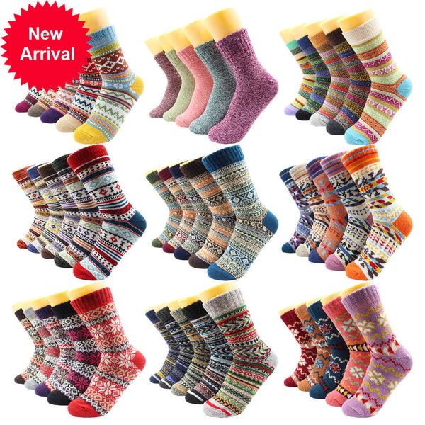 

5 pairs winter warmer women thicken thermal cashmere snow fashion casual euramerican national wool socks for womenorqe, Black;white
