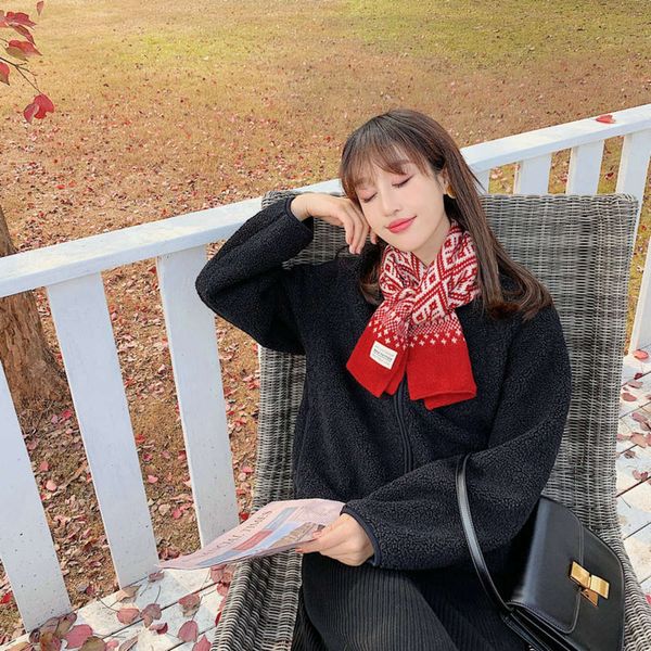 

korean version of ins style literature art plaid flower scarf, popular in autumn and winter, parent-child knitted warm small neck, Blue;gray