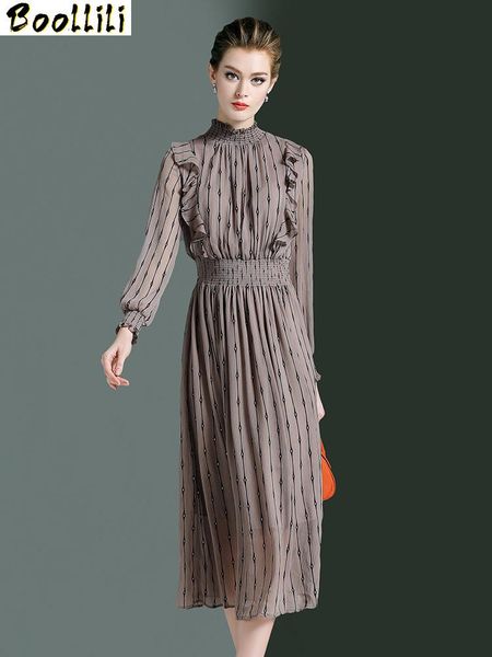 

casual dresses boollili spring summer dress 2021 korean chiffon black for women vintage maxi party elegant ladies vestidos, Black;gray