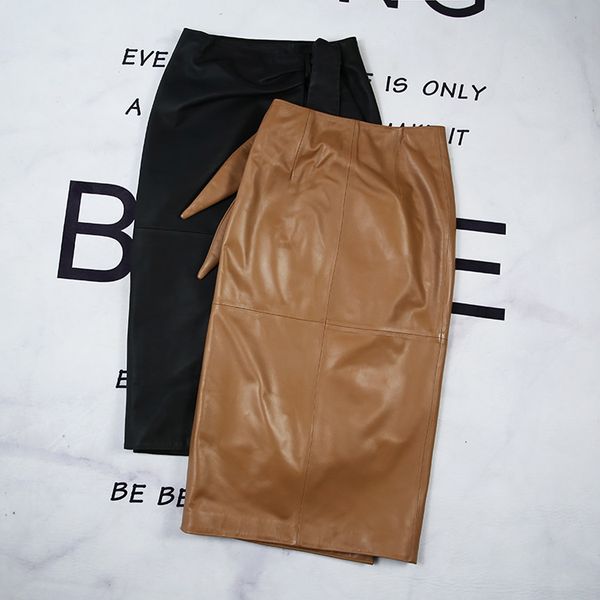

direct sales of factory 2021 new royal sheep skin leather with high waist skirt 2dtr, Black