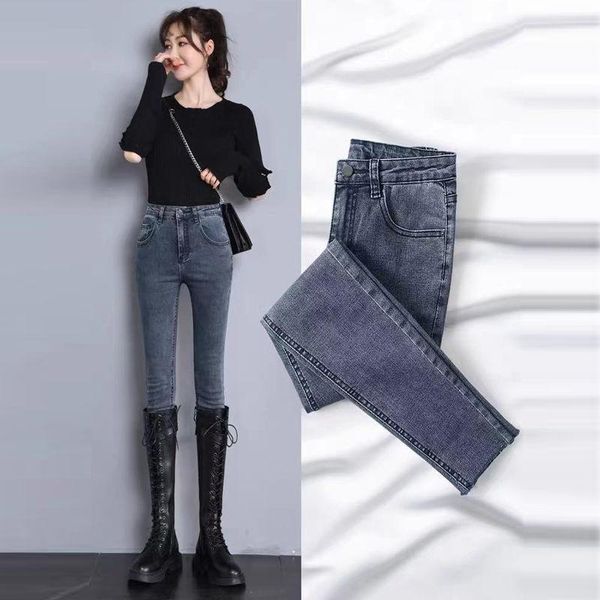 

woman jeans pants high waist tight skinny pencil pants, Blue