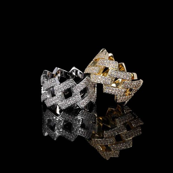 

ring pave sparkly cubic zirconia hip hop rhombus shape by rhodium/gold plating luxury jewelry for men/women, Golden;silver