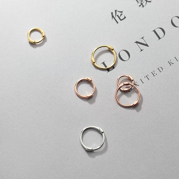 

hoop & huggie 8mm 10mm 12mm thin authentic 100% 925 sterling silver jewelry piercing ear-bone otica circle earrings charms c-g9376, Golden;silver