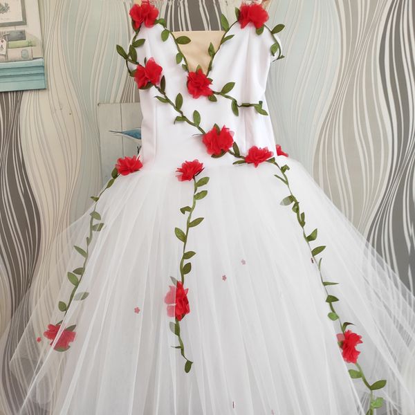 

tutu ballet dance costume ballerina dress kids stage performance clothing fairy fluffy long skirt flower ballet dress vdb2542, Black;red