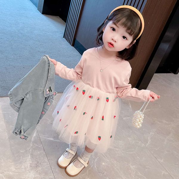 

skirt girls' strawberry denim yarn two piece set, White