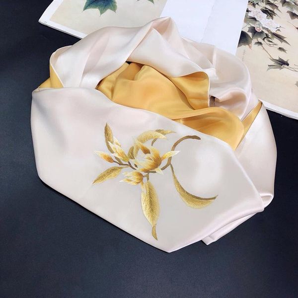 

scarves 2021 su embroidery silk scarf hand double mulberry high-end gifts chinese style, Blue;gray