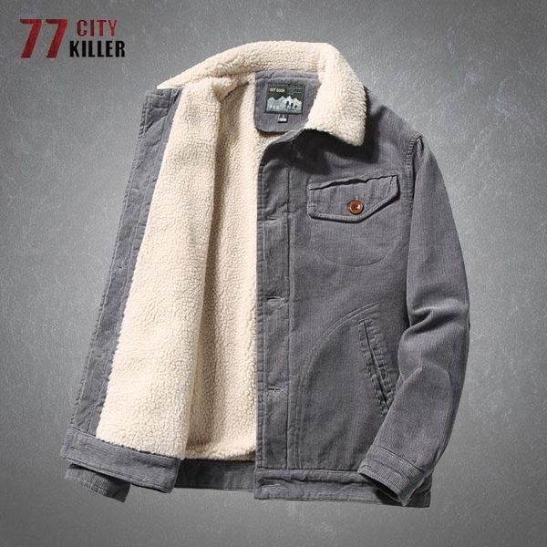 

men's jackets vintage corduroy cargo jacket mens autumn winter fleece warm parkas male fashion casual lapel loose clothes big size 5xl, Black;brown