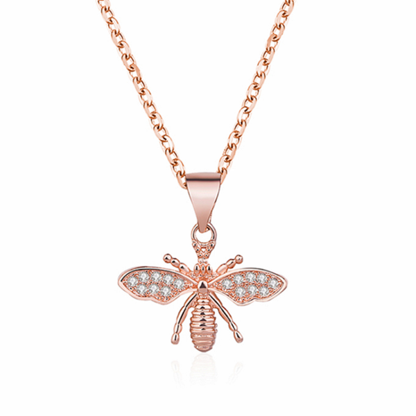 

pendant necklaces fyjs unique rose gold color metal lovely honeybee with zircon necklace elegant women jewelry, Silver