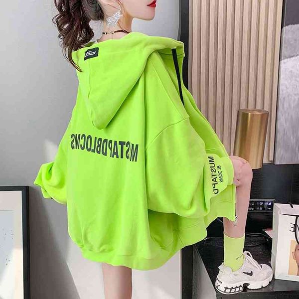 

heavy industry cardigan hooded sweater women's autumn 2021 new style with loose and thin ins coat, Black