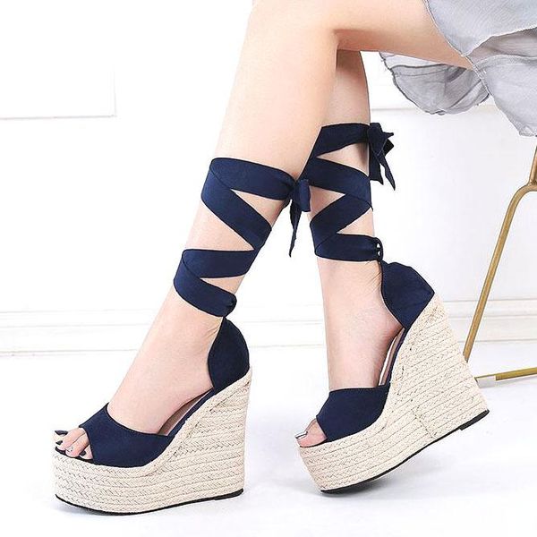 

sandals lihuamao espadrilles wedges for women high heel ankle strap platform peep toe ladies gladiator casual party, Black