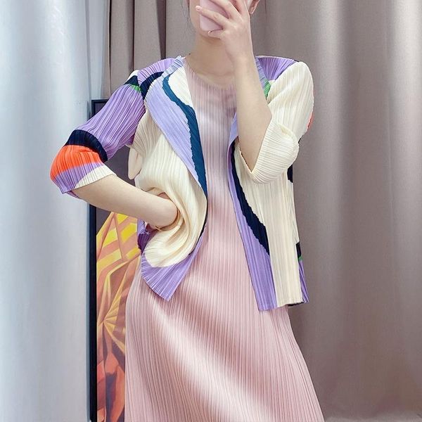 

women's jackets 2021 early autumn color block coat miyak fold fashionable plus size 7-point sleeves are thin and versatile casual jacke, Black;brown